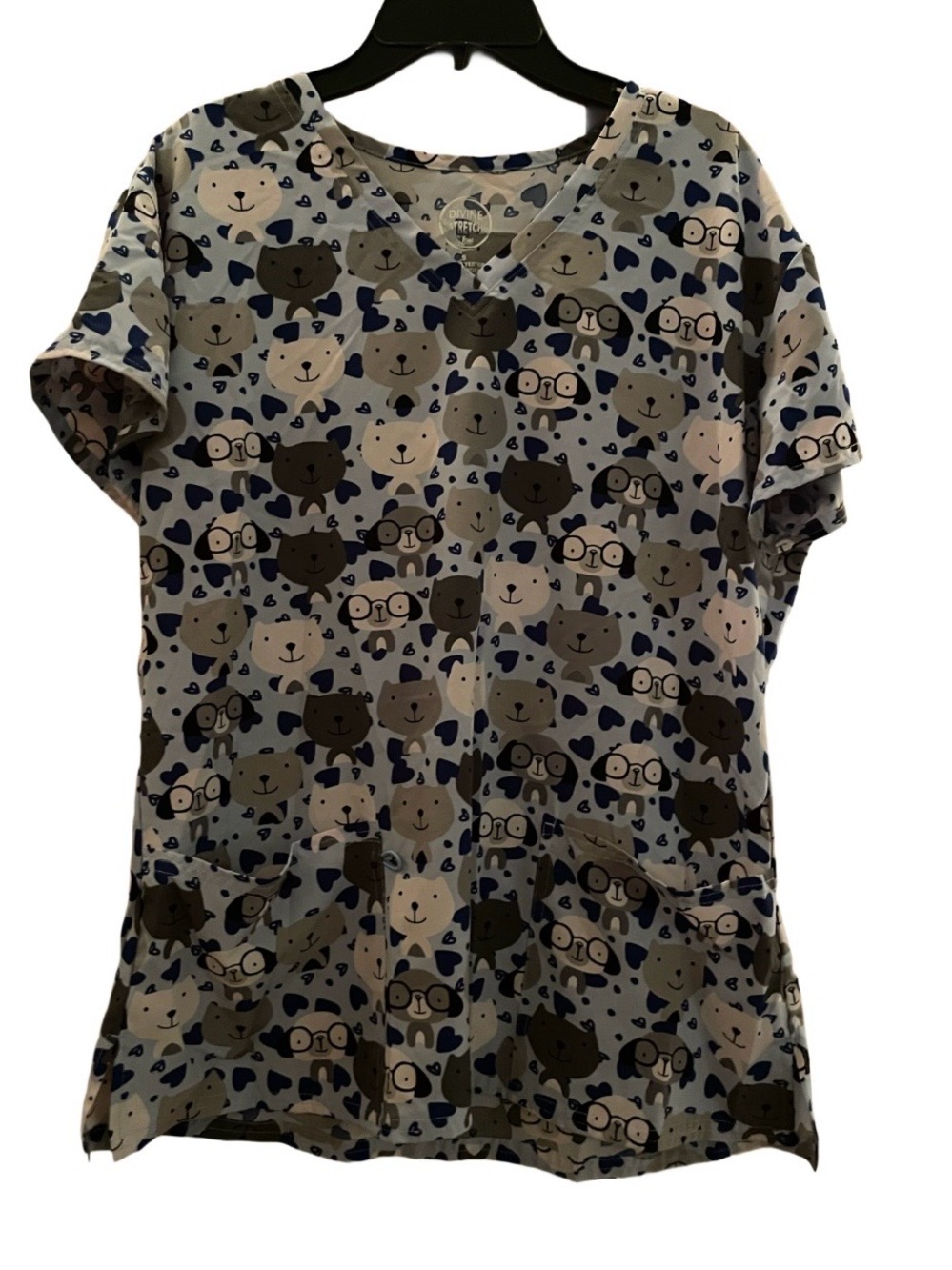 Animal Print Scrub Top - Blue/Gray